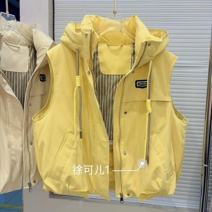 New trendy brand down vest women's functional wind tooling vest fashion trend white duck down vest