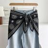 White Floral Small Silk Scarf Triangle Scarf Headscarf Belt Women's Decoration with Skirt Jeans Waist Accessories Fart Curtain