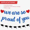 Pre-Strung We Are So Proud of You Banner Garland for Veterans Day Congratulation Graduation Party, NO DIY Black and Blue Glittery Letter Hat Sign for