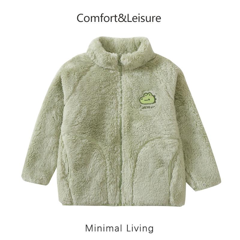Kids Thick Fleece Stand Collar Zip Up Jacket For Boys And Girls