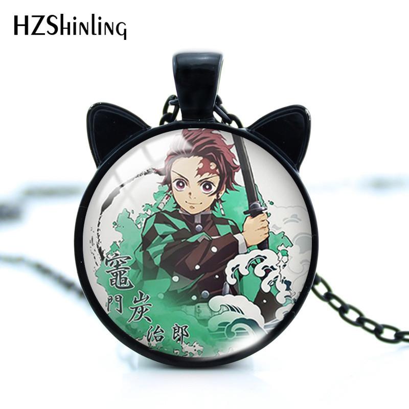 Unique Alloy Cat Ears Time Gem Necklace Featuring Nezuko And Tanjiro Design