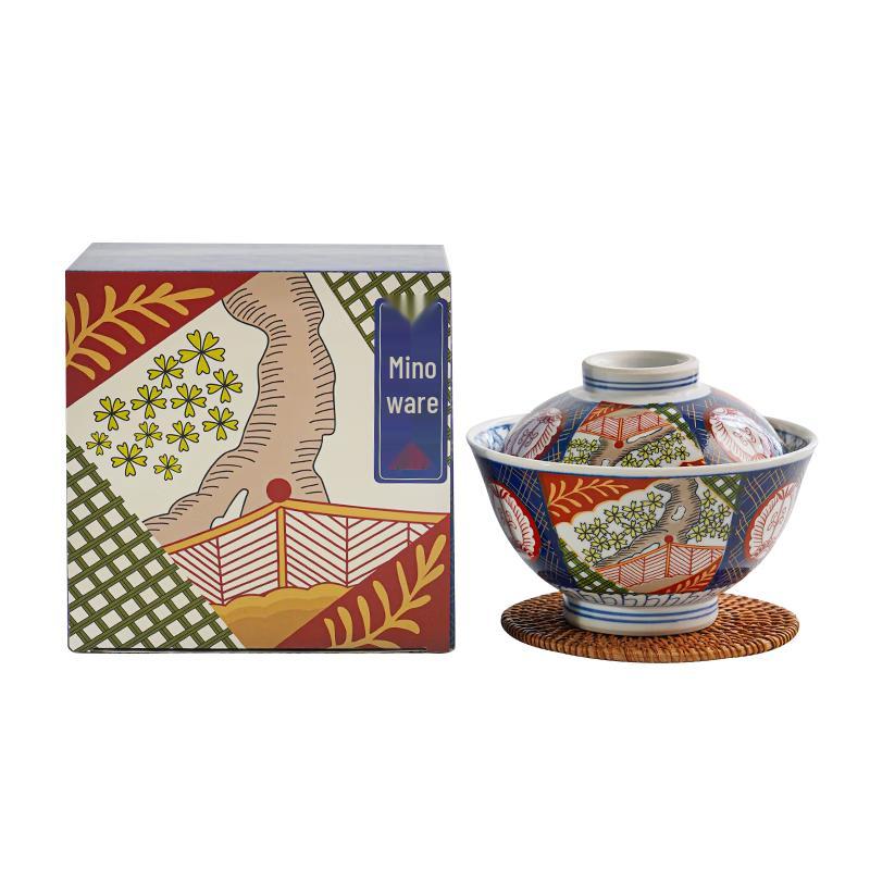 Mino Yaki Old Imari Ceramic Covered Bowl 6 inches