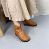 Johnature Retro Short Boots With Side Zipper Genuine Leather Soft Sole Comfortable Women's Shoes