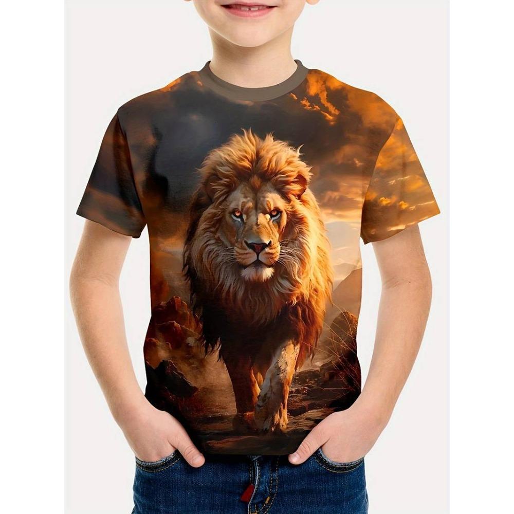 Nuova T-shirt Stampata 3D Digitale Serie Leone: Maglietta Estiva da Bambino a Maniche Corte con Girocollo