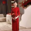 Elegant Red Modern Cheongsam Dress Women Long Sleeve High Neck Vintage Style Wedding Guest Outfit