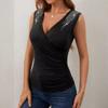 Spring and Summer Women's Elegant Cross Pleated Hot Drilling Sleeveless Vest Slim Slim T-Shirt