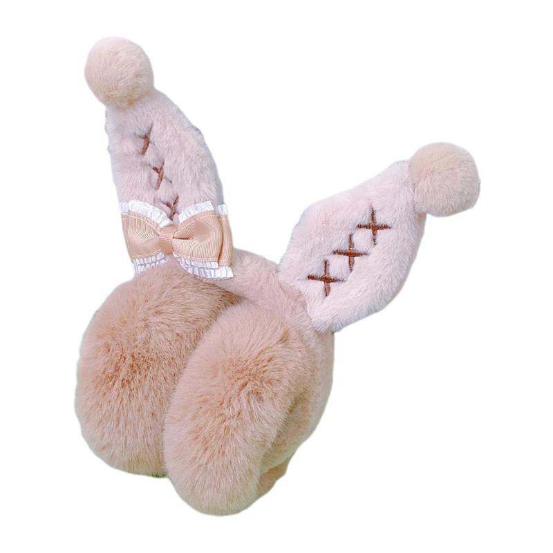 Girls Lovely Bunny Ear Shape Ear Warmer Stuffed Earmuff Warm Plush Winter Earwarmer with Bowknot Decor for Children