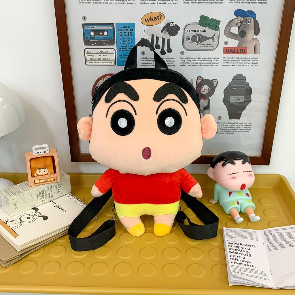 Crayon Shin-chan Shiro Embroidered Plush Backpack - Cute Anime Double Shoulder Bag