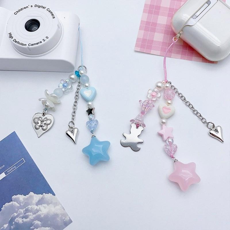 Cute Star Bead Tassels Pendant Phone Straps Lanyard Pocket Keychain Strap Backpack Charm Car Keys Decoration Chain