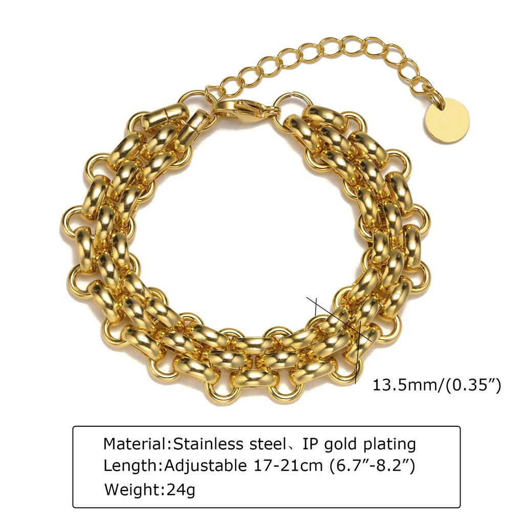 Chic Women Multi-layer Chain Bracelets, PVD Gold Color Stainless Steel Links Wristband Jewelry, Trendy Length Adjustable