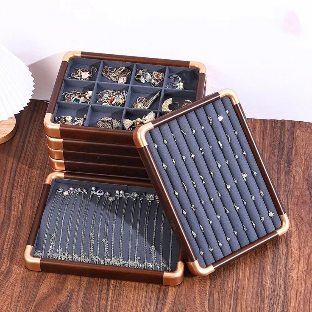 Velvet Jewelry Organizer Large Capacity Jewelry Display Holder Wooden Jewelry Tray  Jewelry Display