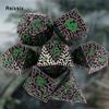 7 Pcs Black Green Metal Dice Maze Hollow Metal Polyhedral Dice Set Suitable for Role-Playing RPG  Board Game Card Game