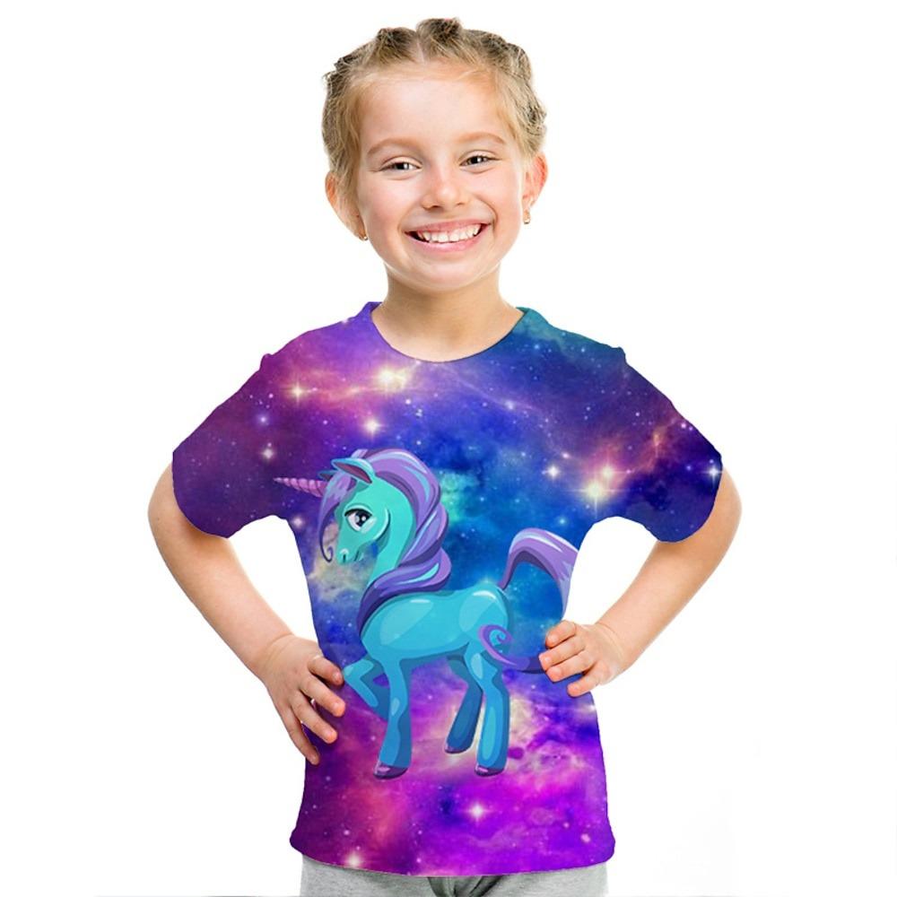 Animal Horse 3d Printed Fun Girls' T-Shirt Children's Clothing Top Tee Baby Girl T-Shirt Summer Casual Short Sleeve