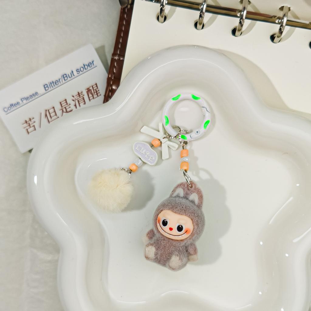 Grain Mini Cn49 Cute Cute Sitting Flocking Bag Couple Car Keychain Decorative Pendant Mobile Phone Chain