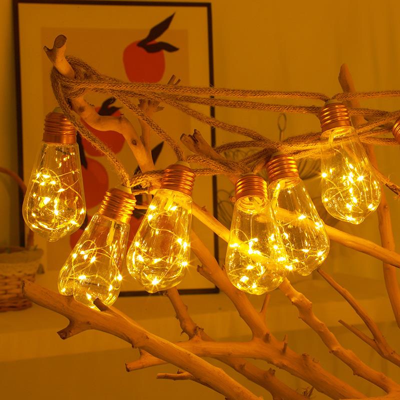 Solar Jute Rope Garden Lights - Outdoor Waterproof Copper Wire Bulbs for Decorative Camping Atmosphere
