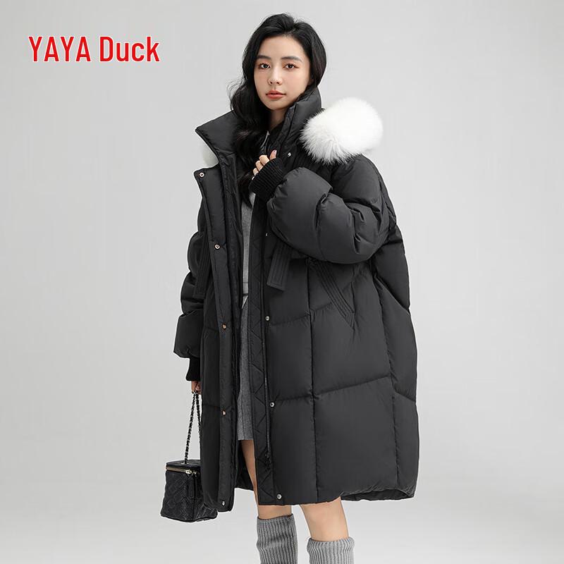 YAYA 2024 Women s Long Hooded Down Parka with Faux Fur Collar S