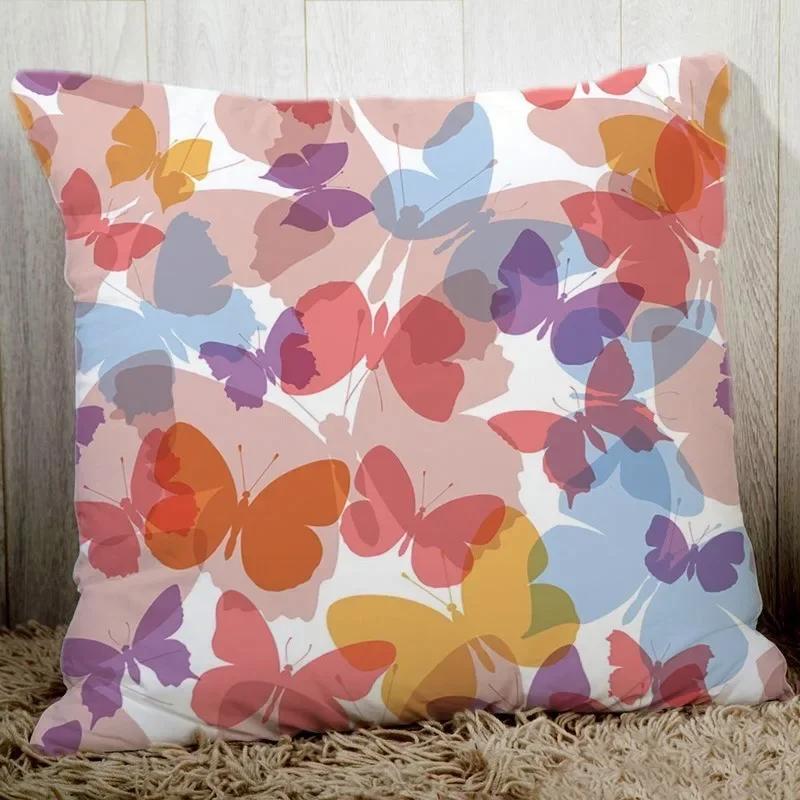 Cozy Couch Cushion Cover Butterfly Printed  Home Decorative Pillows Polyester Peach Fiber Pillowcase Seat Back Cushions