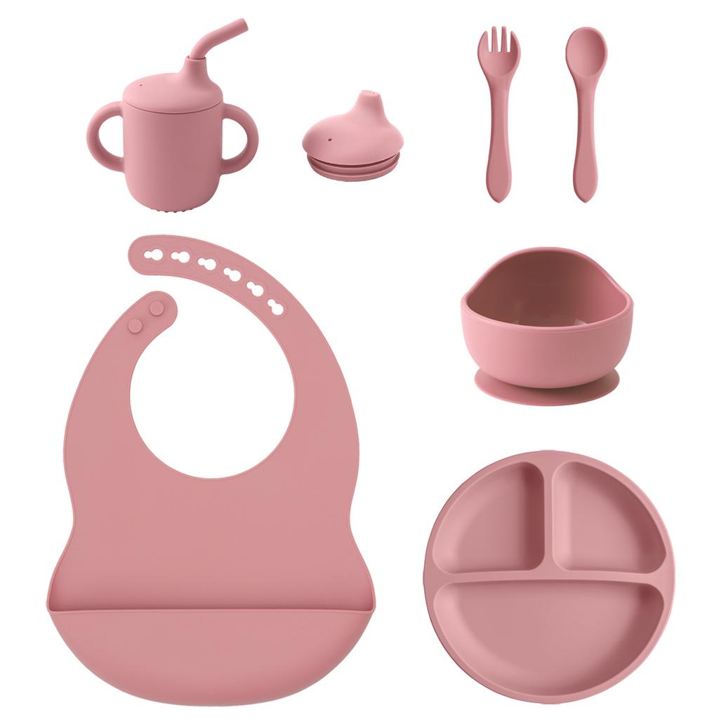 Color Kids 6PCS Silicone Feeding Set Divided Plates Sippy Cup Training Eating Cutlery Strong Suction Bowl BPA Free Tableware set