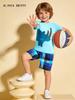 European Style Boys' Summer Short Sleeve Printed T-Shirt and Plaid Shorts Two-Piece Set
