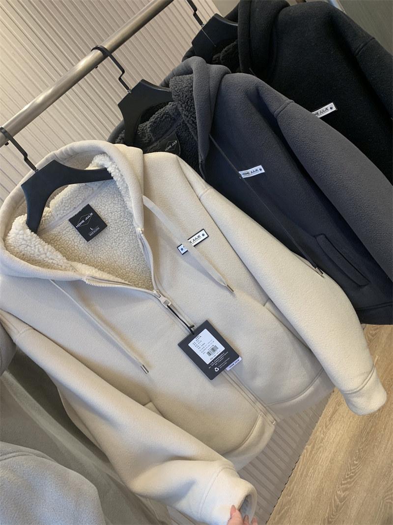 Men s Heavyweight Fleece Jacket with Hood - 500g Thick Lambswool for Winter Warmth M