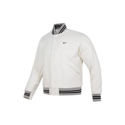 Logo-Print Gestreifte Einreiher Baseballjacke Herren Oberbekleidung Phantomgrau Weiß DQ5011-030