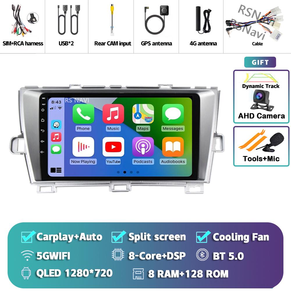 Android 14 Carplay Auto For Toyota Prius 2009 - 2015 Car Radio 4G+WIFI Player Multimedia Stereo 360 Camera Navigation Video GPS