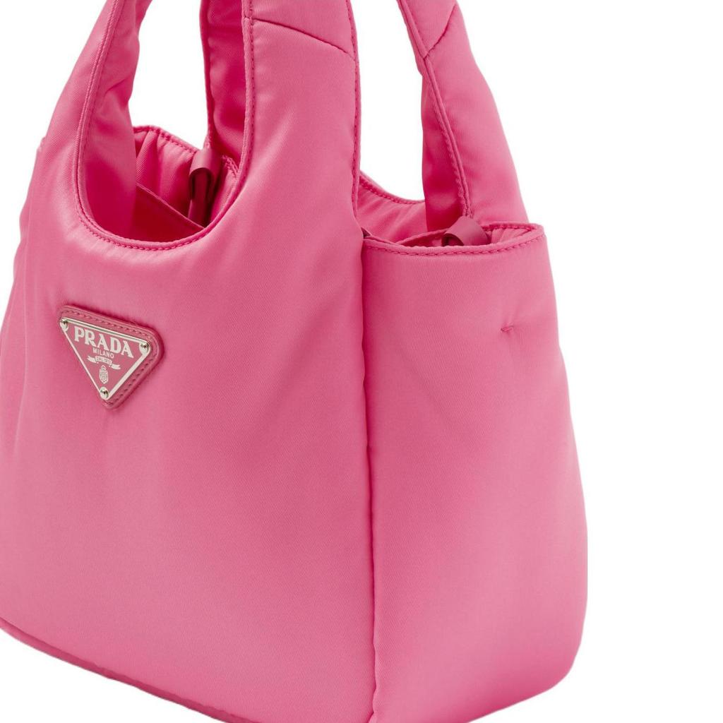 Prada Re-Nylon Enamel Triangle Logo Magnetic Closure Fabric Tote Bag Women Tote Bags Pink 1BA359_RCCJ_F0638_V_OVM