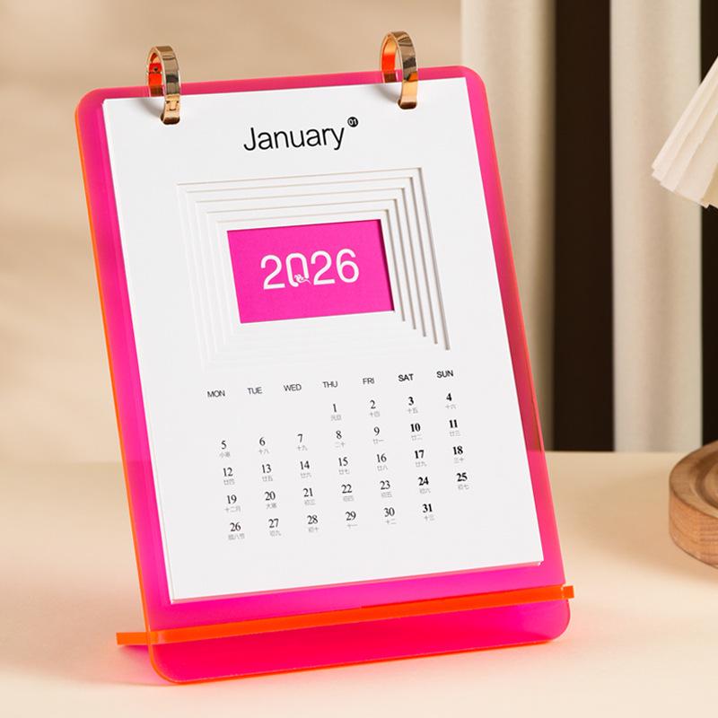 2026 Jahr des Pferdes Acryl-Schreibtischkalender - Einfacher Ins-Stil, Anpassbares Büro-Ornament