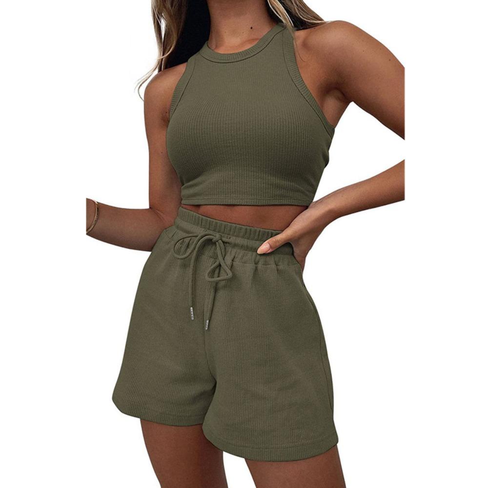 2024 Лето Новые Без Рукавов Вафельные Элегантные Женские Комплекты Однотонный Сексуальный — фото 13