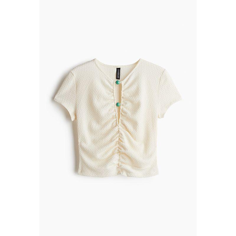 

HM Women s T-shirt Fall 2025 New Fashion Casual Beading Peplum Top 1283650 Cream color 155/80