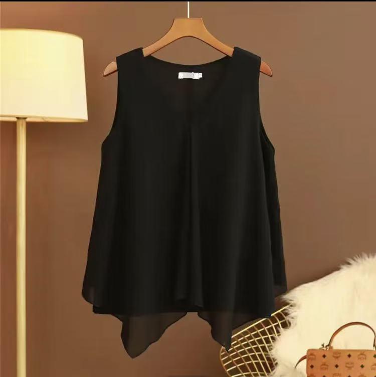 Fashion Women Chiffon Blouses Ladies Tops Loose Sleeveless V Neck Shirt Blusas Femininas Plus Size Female Clothing