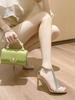 Muse Fan Thin Heel Sandals Women's Summer New Open-toed Rhinestone One-word Strap Fashion High Heels
