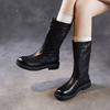 Light Luxury Hand Grab Retro Medium Boots Winter Leather Wide Knight Boots Straight British Fleece Boots