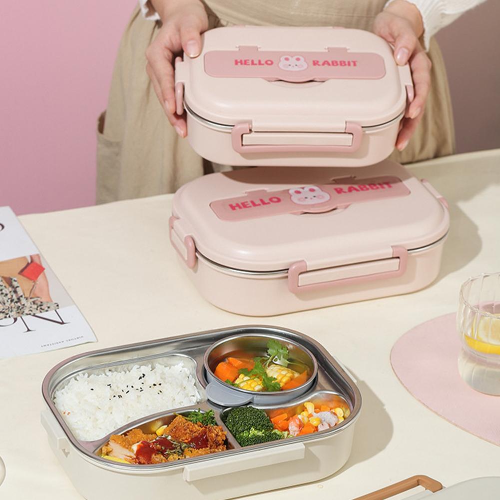 Stainless Steel Portable Lunch Box with Cutlery 850/1500ml Thermal Bento Lunch Box Microwave Safe Rabbit 2/4/5 Grids for Lunch