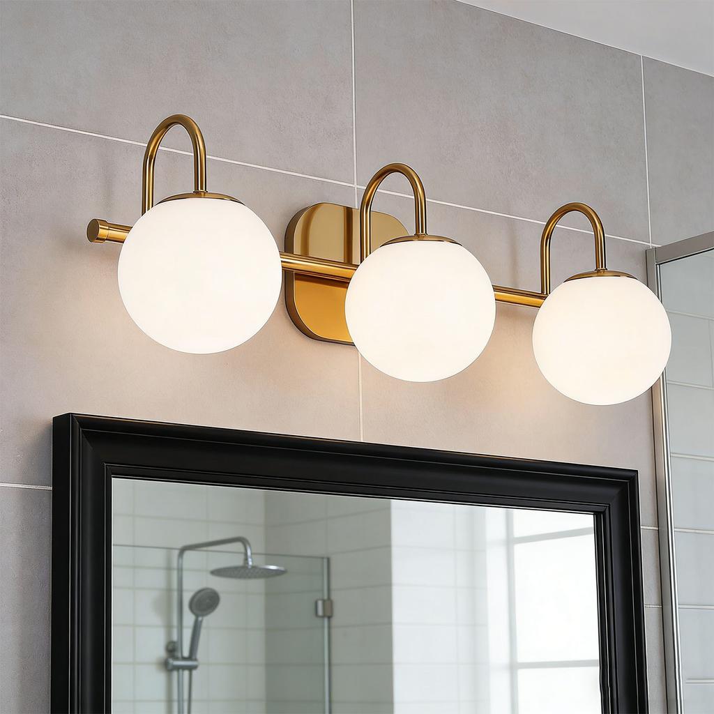 Bathroom Vanity Light Over Mirror Vintage LED 3 Light Bathroom Light Fixtures with Frosted Glass Lampshades for Living Room Hallway