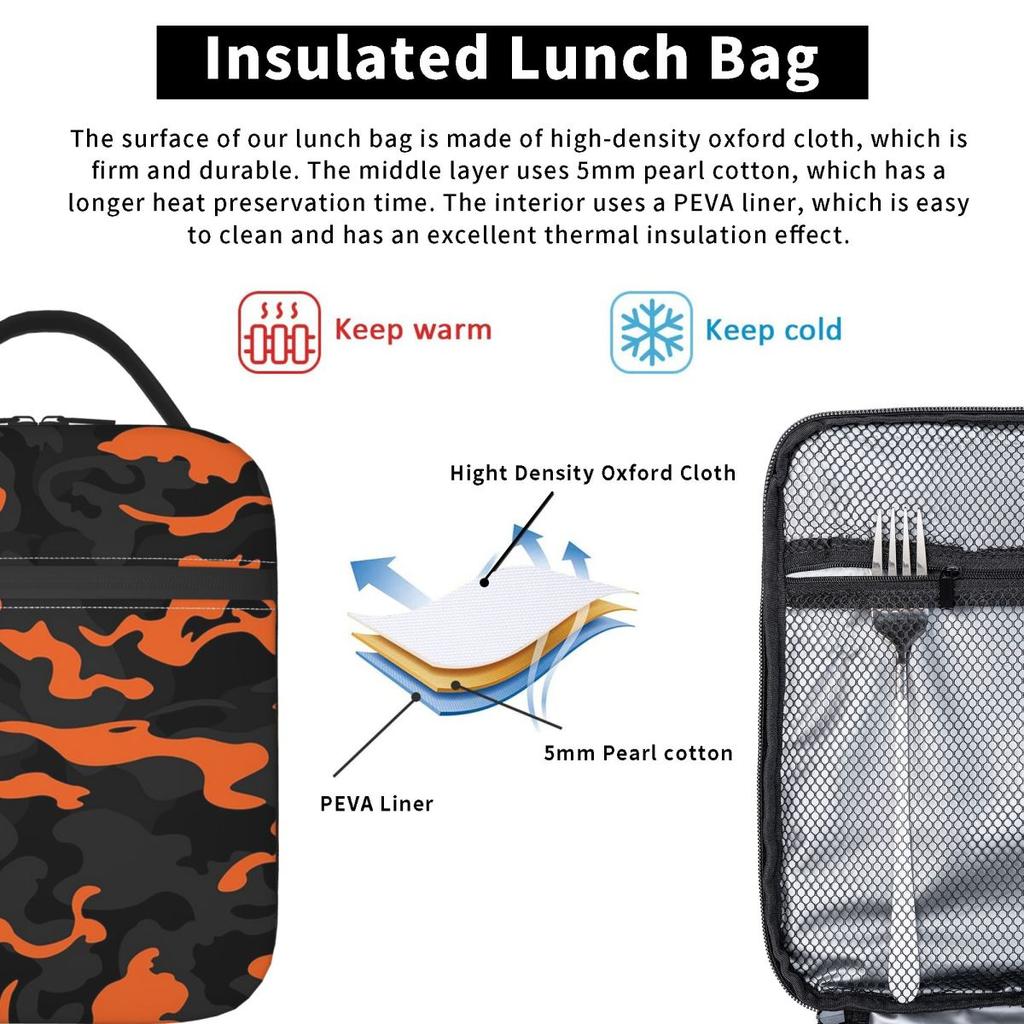 Camo Camouflage Insulated Lunch Bag for Women Children Leakproof Food Boxes Thermal Lunch Box Tote