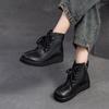 Johnature Retro Lace Up Flat Short Boots Genuine Leather Comfortable Versatile Women's Shoes
