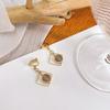 Fashion Personality Geometric Square Ball Earclip Opal Pendant Temperament Simple Earrings