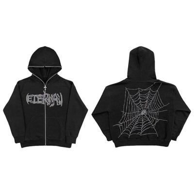 Grande teia de aranha strass borboleta y2k rosto cheio zíper hoodies & moletom oversized gótico masculino feminino streetwear casaco topos