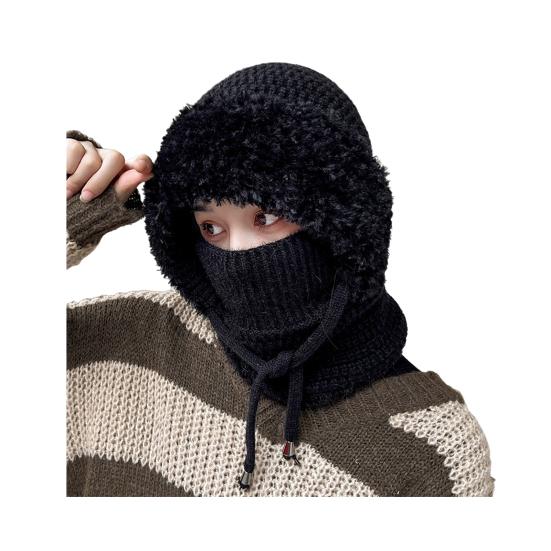 Outdoor Headgear Solid Color Plush Trim Windproof Warm Face Guard Scarf Hat Skiing Hiking Biking Winter