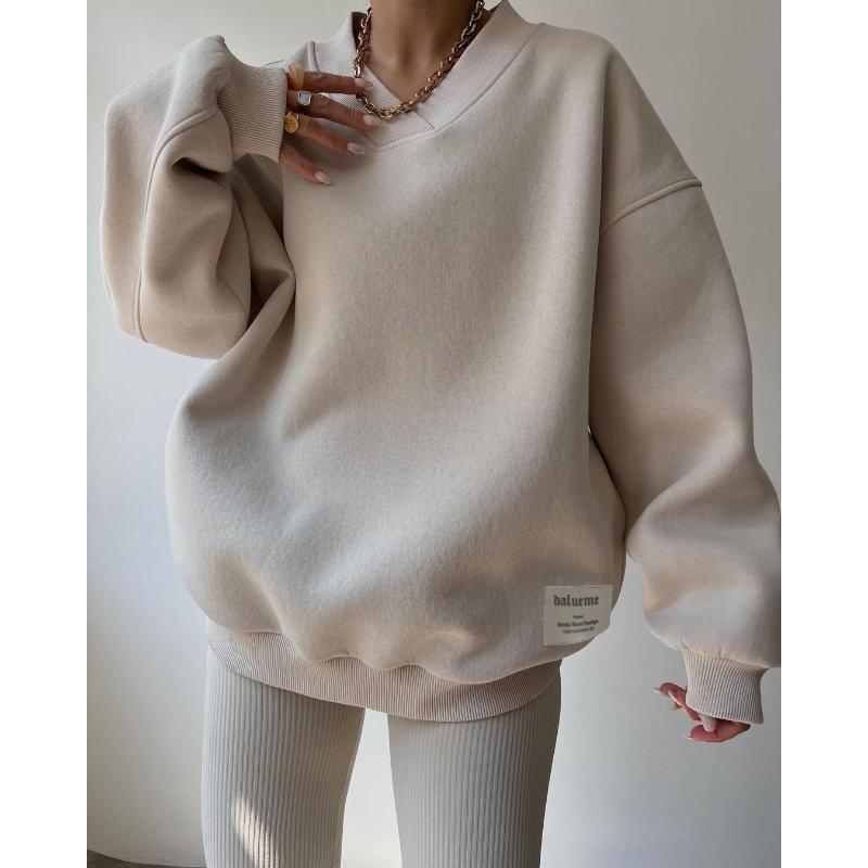 Loose Sweatshirt V-neck Long-sleeved VersatileWomen's Pullover Top