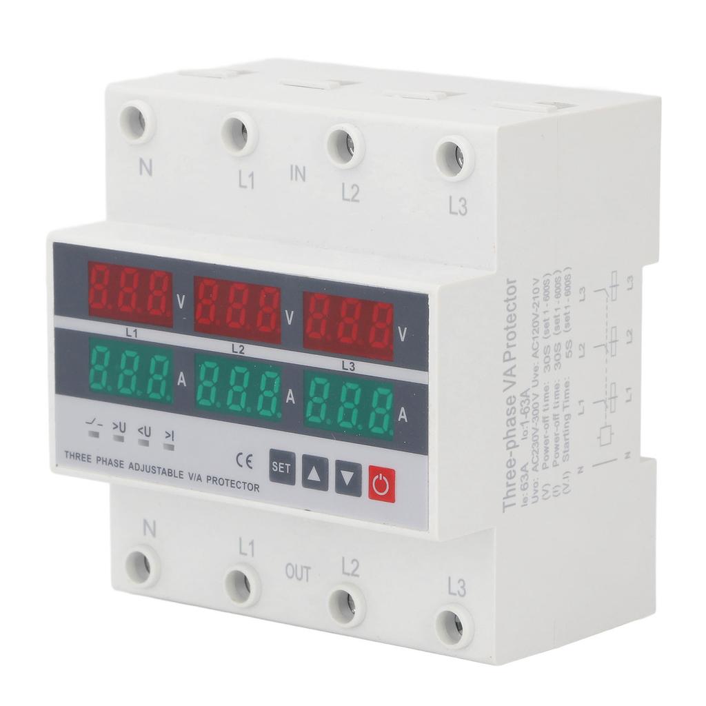 Under Over Voltage Protector 63A,   Reset Protector with Flame Retardant Casing for   Appliance, Real Time Display, Easy Installati