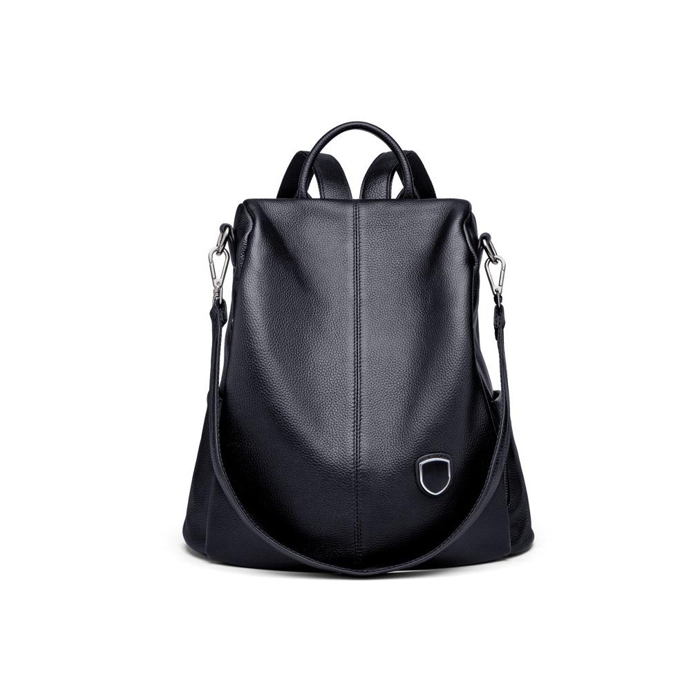 Leather backpack women s new Korean version trendy fashion versatile first-layer cowhide soft leather large-capacity women s bag backpack чёрный