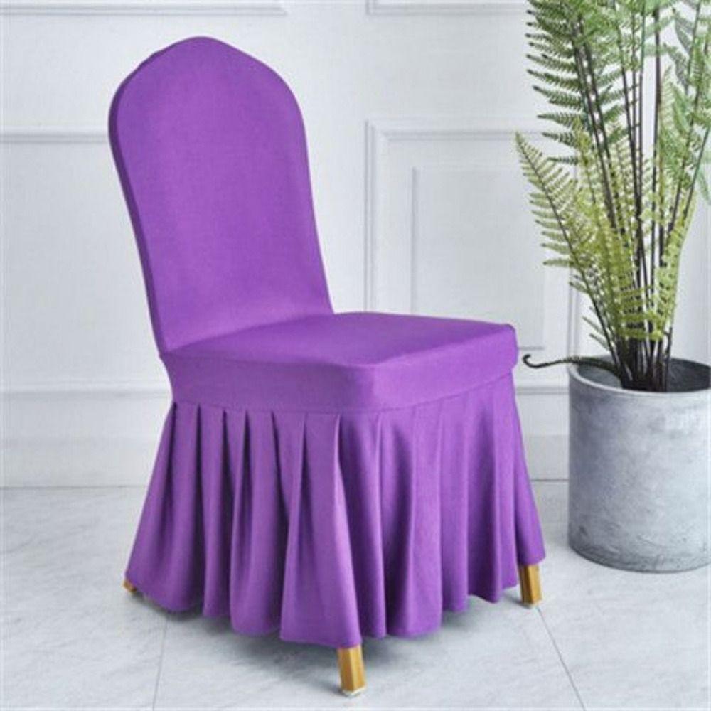 Pure Color Pleated Skirted Chair Cover Full Wrap Dustproof Seat Cover Washable Removable Elastic Chair Cover