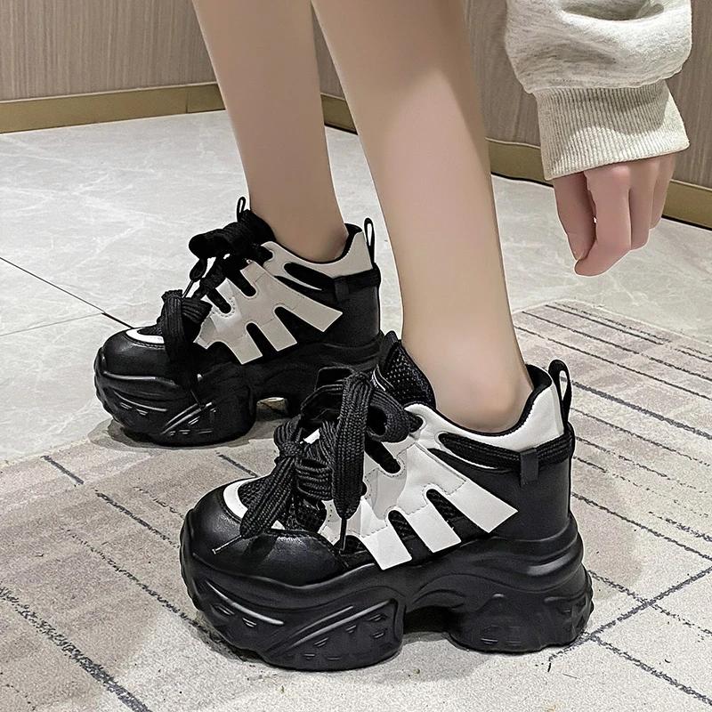 Fashion 10CM Women Mesh Chunky Sneakers Autumn High Platform Shoes High Heels Wedges Casual Shoes Woman Breathable Sports Dad Sneakers