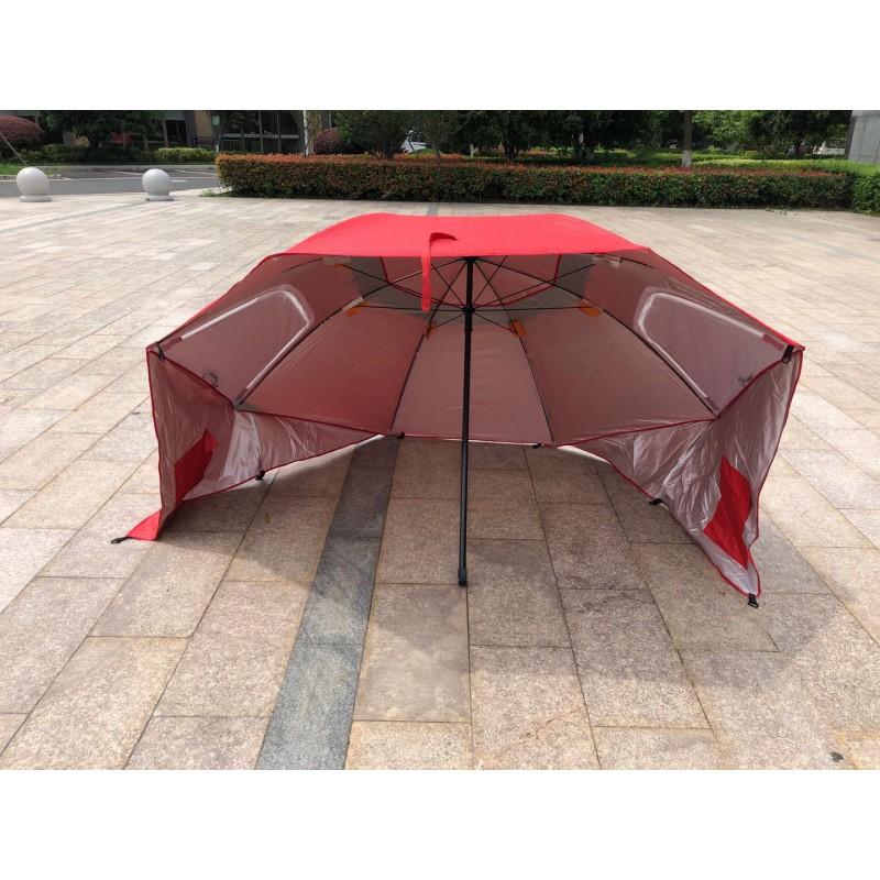 2.4m Oxford Fabric Beach Umbrella With Window Fishing Sun Protection UPF40 Manual Open 8-Rib Iron Frame