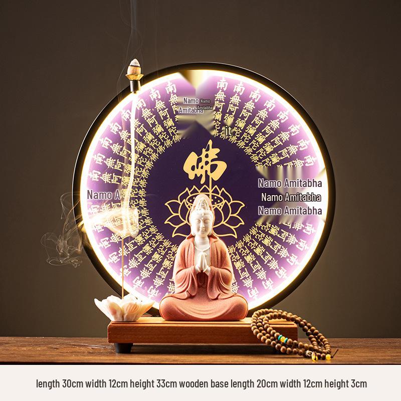 Ceramic Seated Guanyin On Lotus with Light Ring and Anjali Mudra for Home Decor