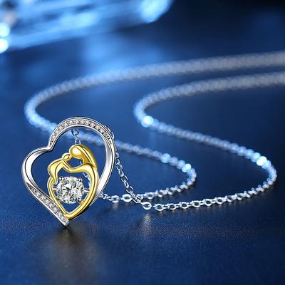 New S925 Sterling Silver Creative Zircon Maternal Love Gold Necklace Female Temperament Diamond Mother's Day Love Pendant