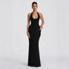 Women's new streamer splicing suspender long dress slim-fitting hip-wrapped European and American style neck dress dress