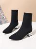 Fashion 2025Autumn/Winter New Low Tube Soft Face Fashion Boots Water Diamond Thick Heel Flying Weaving Square Head Short Boots